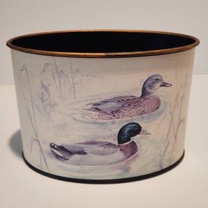 Vintage Keller-Charles Decorative Metal Can Desk Top Organizer Ducks & Reeds
